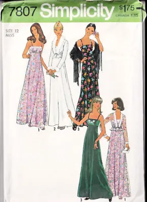 Simplicity Sewing Pattern 7807 Dress & Jacket Maxi Wedding 12 Vintage 1970s 70s • £8.49