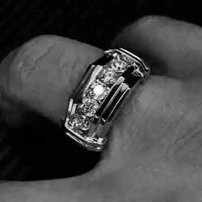 3Ct Round Cut Lab Created Diamond Wedding Band Ring Men's 14K White Gold Plated • $93.50