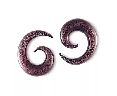 Pair Purple Glitter Pyrex Glass Spirals Gauges • $17.55