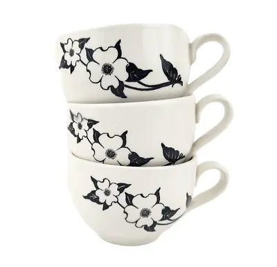 Medalta Pottery Dogwood Flowers Cups Black White RARE 3 Mugs Mid Century Modern • $10.94