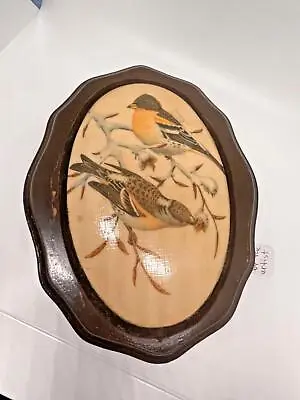 Vintage John Murr 1956 Birds  Painting Sighned Wood Plaque Oval 8x10 In • $59