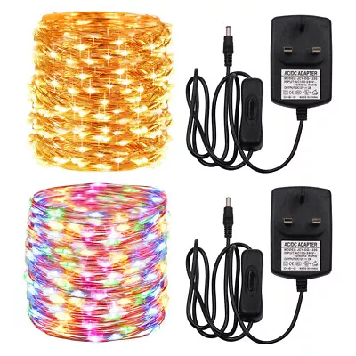 LED Fairy String Lights 10-50m Copper Wire Indoor Outdoor Bedroom Mains Plug In • £18.48