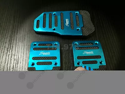 Blue Manual Aluminium 3 X Car Nonslip Brake Clutch Pedal Cover Set Foot Treadle  • $18.05