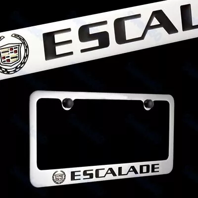 AUTHENTIC Cadillac ESCALADE Chrome Brass Metal License Plate Frame W/ Black Caps • $29.95