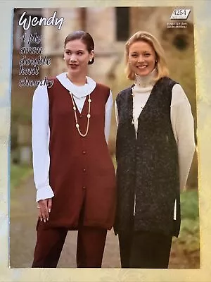 Wendy Knitting Pattern 4254. Long Waistcoat 4ply DK Aran Chunky NEW Old Stock • £4.80