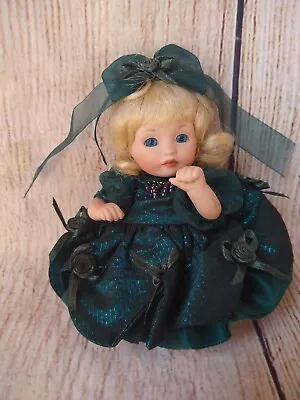 Miniature Porcelain Doll 1999 Baby Girl Blonde Green Dress Ashton Drake • $17.49