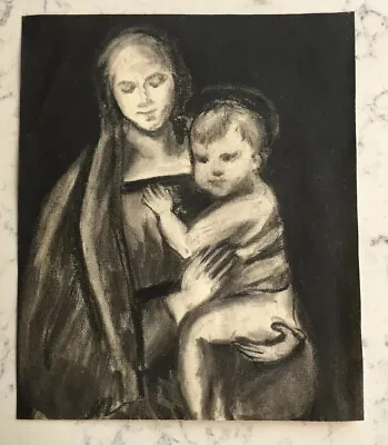 Vintage Grease Pencil Art Sketch Copy Of Raphael Madonna And Child Renaissance • $19.95