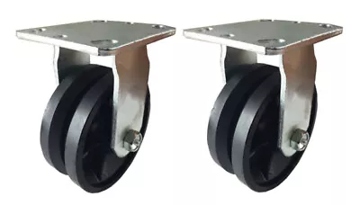 $44.73 • Buy 2 Heavy Duty Caster Set 4  5  6  8  V-Groove Wheel Rigid And Swivel 