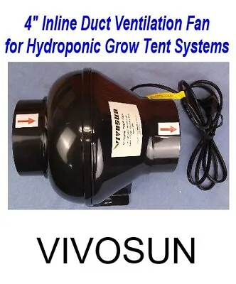 VIVOSUN 4  Inline Duct Ventilation Fan For Hydroponic Grow Tent Systems • $30