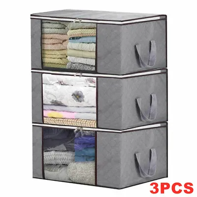3 PACK Clothes Storage Bags Zipped Organizer Underbed Wardrobe Cube Closet Boxes • £7.99