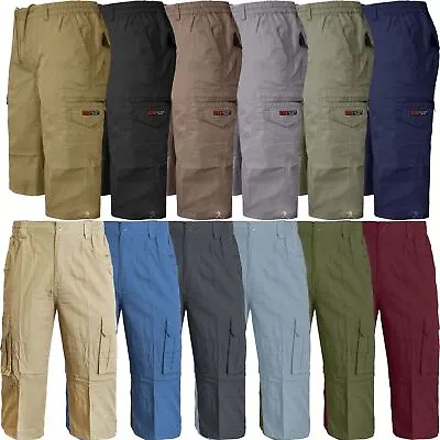 Mens 3/4 Long Length Shorts Elasticated Waist Cargo Combat Three Quarter M-6XL • £12.99