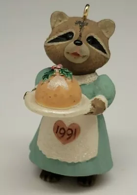 Vintage Hallmark Christmas Ornament Plum Delightful Raccoon Serving Cake So Cute • $14.99