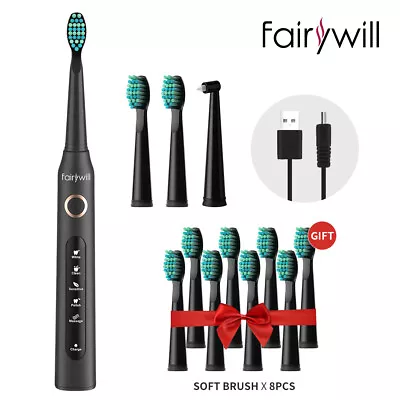 Fairywill Rechargeable Sonic Electric Toothbrush 5 Modes 12 Soft Brush Heads USB • $25.99