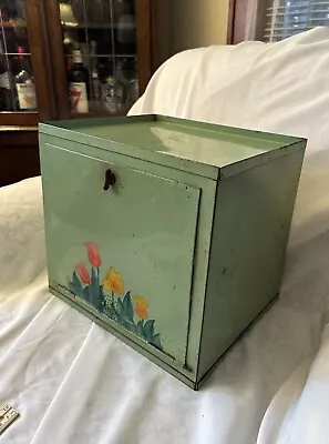 Vintage 1930s-40s 2 Shelf Bread Box Pie Metal Tin Flowers Kitsch Kitchen Decor • $45.99