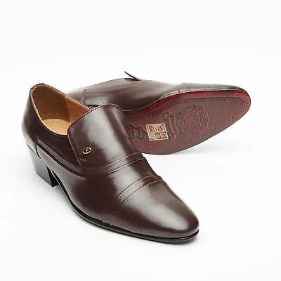 Lucini 26287 Men's Leather Designer Slip On Cuban Heel Formal Wedding Shoes • £49.99