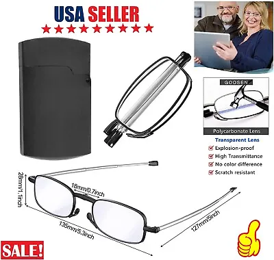 $7.64 • Buy 2 ×  Folding Anti-Blue Light Reading Glasses Metal Compact  W/ Carrying Case USA