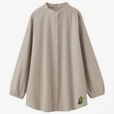 Moomin Shirt Women's Cotton Linen Long Sleeve Button Down Snufkin Taupe XL • $38.99