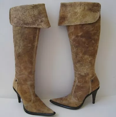 Antik Denim Spain Distressed Brown Leather Over/knee Hi Boots Us 6  Super Hot  • $139.99