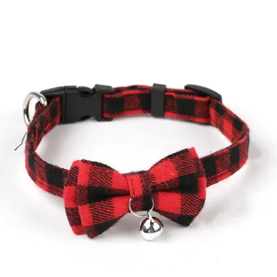 Plaid Cat Tie Collar Bow With Bell Quick Release Kitten Collar Kitty Safety UK T • £3.36