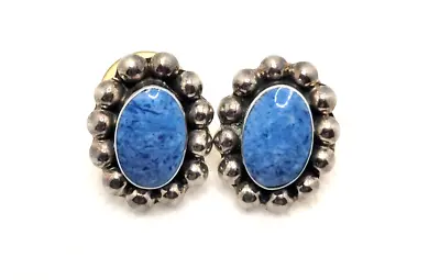 Mexico Blue Denim Lapis Quartz Stud Earrings Vintage 925 TJ-57 Sterling • $29.50