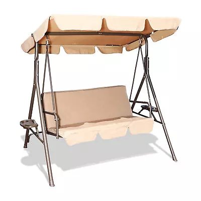 GOLDSUN 3 Person Swing Hammock W/Utility Tray Removable Cushion & Canopy Beige • $147.99