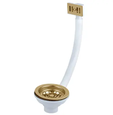 £18.95 • Buy 90mm Polished Gold Kitchen Sink Basket Strainer Waste With Rectangular Overflow