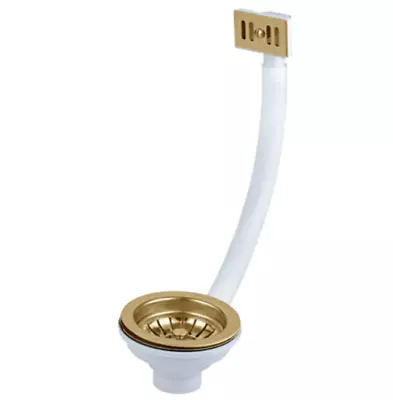 £18.95 • Buy 90mm Polished Gold Kitchen Sink Basket Strainer Waste With Rectangular Overflow