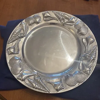 Vintage 1993 Mariposa Mexico Pewter Shell Serving Plate 13 1/2” • $40