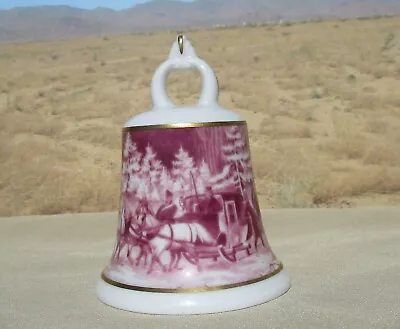 AK Kaiser  Winter Horse & Carriage White & Maroon Porc. Bell INV 65913 • $16