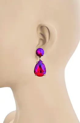 2  Long Iridescent Fuchsia Pink Teardrop Earrings Pageant Evening Casual Chic • $13.25