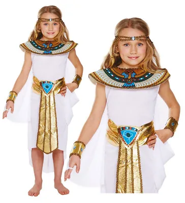 Girls Egyptian Queen Fancy Dress Costume Egyptian Cleopatra Book Day Gold 4-12 • £9.55