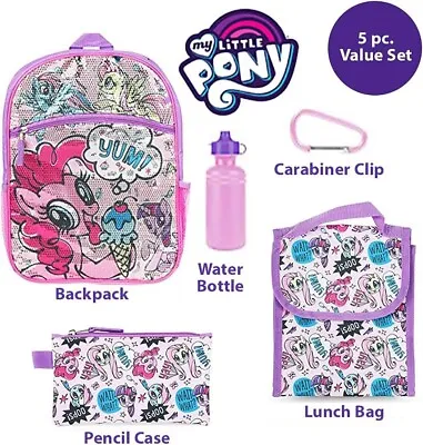 5 Piece My Little Pony School Backpack Lunch Box Set Girls Pink Book Bag SET NEW • $34.99
