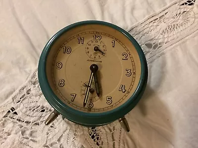 Vintage JUNGHANS Desk Clock Blue Metal Casing • $50