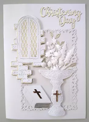 Luxury Hand Made Christening Day Card Silver And White. • £4.72