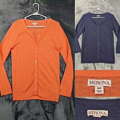 Merona Cardigan Womens Small Button Up Bundle Lot Of 2 Textured Knit Blue Orange • $10.99