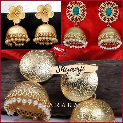 Indian Bollywood Ethnic Matt Gold Boho Jhumki Jhumka Dome Shape Earrings  Set • $26.55