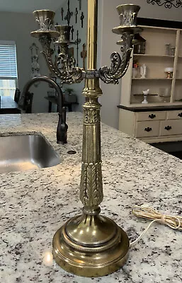 Vintage Plymouth Harlee Ornate Mid Century Brass 4 Candelabra X Large Table Lamp • $64.38