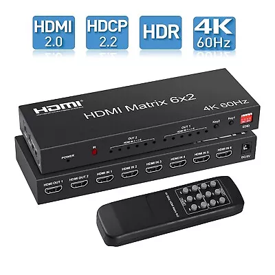 HDMI 2.0 6X2 4K 60Hz Matrix Switch Splitter HDCP2.2 EDID Audio Extractor Optical • $149.99