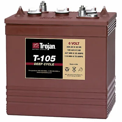 Trojan T-105 GC2 6V 225Ah Deep Cycle Flooded Lead Acid Battery • $251.95