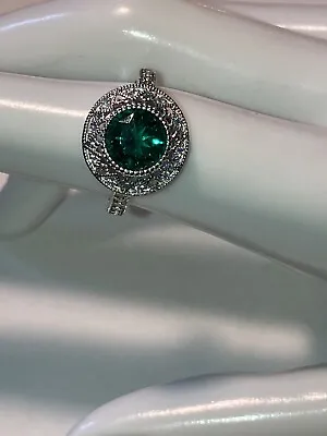 Sterling Silver Lab Created Emerald Ring Size 6 Hallmarked • $14.99