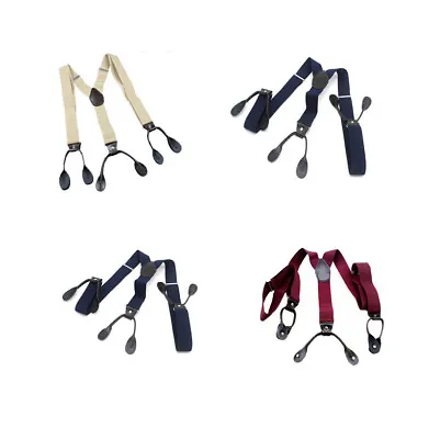 Button Holes Link Men's Suspenders Adjustable BlackBeigeNavy BlueWine Red • $5.70