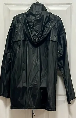 Rain Coat Slicker Jacket Outerwear Black Zip Sporty Windbreaker Hooded Adult Pvc • $8