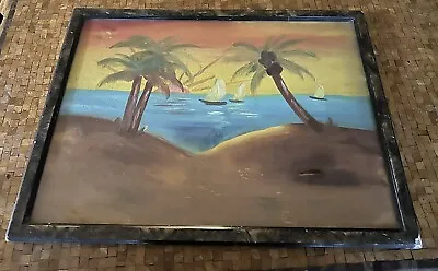 Vntg. Early 20th C. Hawaiian  Paradise Painting U/Glass Tortoise Shell Frame • $37.50