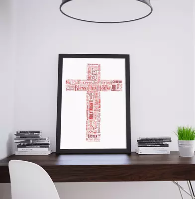 Cross Shape Word Art Print - Christening - Remembrance - Holy Communion Gift • £14.95