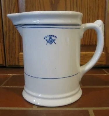 Masonic Jackson  Vitrified China Blue Stripe  Pitcher Pioneer • $59.99