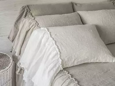 Linen Pillowcases Shams (2pcs) With Ruffles On One Side And An Open End • $62.90