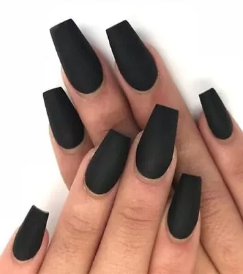 Black Press On Nails -  Press On Nails Coffin Matte 07- Coffin Black Velvet • $16.18