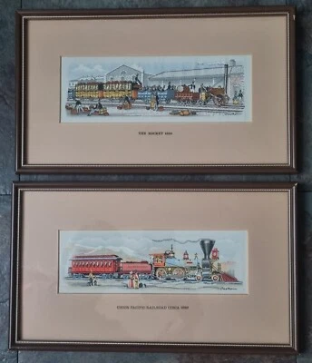 PAIR Vintage J&J Cash Woven Silk Pictures Stephenson's Rocket / Union Pacific • £19.99