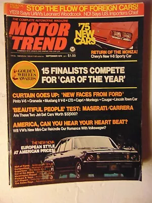 MOTOR TREND MAGAZINE September 1974 V-8 MONZA • $7.50