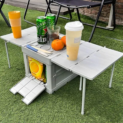 Multipurpose Folding Camping Table Carry Desk Kitchen Outdoor Picnic Storage Box • £9.95